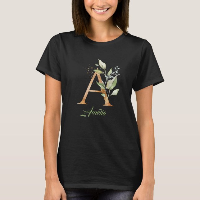 Brev A monogram greenery eucalyptus guld  T Shirt (Framsida)