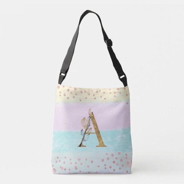 *~ BREV A - Monogram Guld Glitter Pastel Färger Axelväska (Baksida)