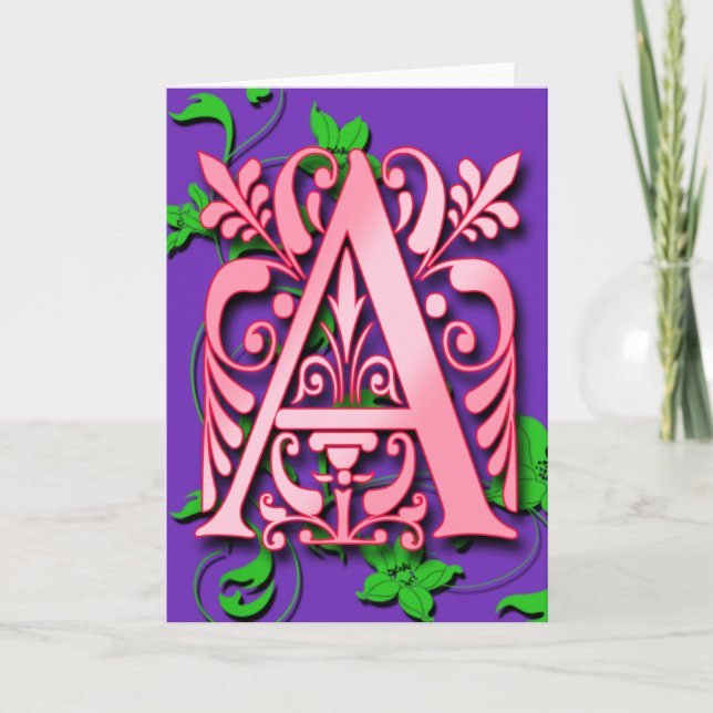 Brev A Monogram Initial on Rosa Lila Cards Anteckningskort (Framsida)