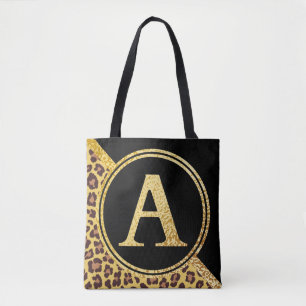 Brev A Monogram Leopard Skriv ut Guld och svart Tygkasse