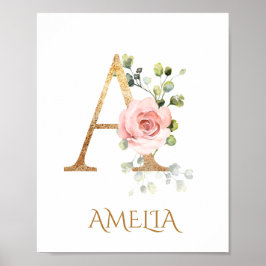 Brev A Monogram Rosa Peach ro Nursery Poster