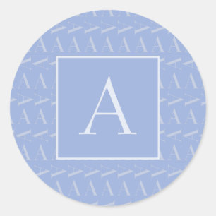 Brev A - Namn Monogram Initial, blå Runt Klistermärke