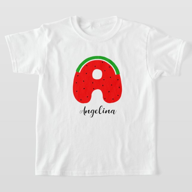 Brev A Namn T-shirt, eget namn Watermelon T Shirt (Laydown)