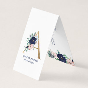 Brev A Navy Blue & rosa marina blommor Visitkort