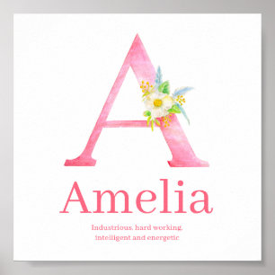 Brev A rosa Amelia namn Poster