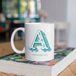 Brev A Teal Monogram Modern Namn Kaffemugg