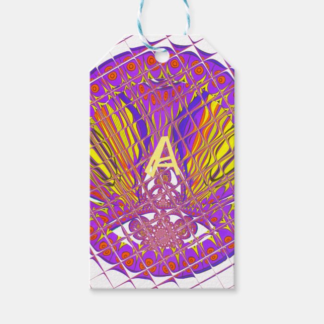 Brev A, textdesign för färgstark logotyp Presentetikett (Framsidan)