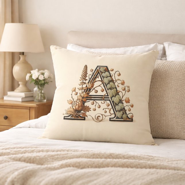 Brev ’A’ - Trävad vinmonogramdesign Kudde (Skapare uppladdad)