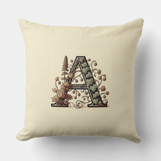 Brev ’A’ - Trävad vinmonogramdesign Kudde