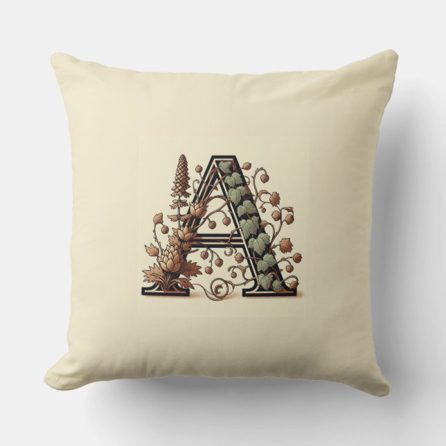 Brev ’A’ - Trävad vinmonogramdesign Kudde (Framsida)