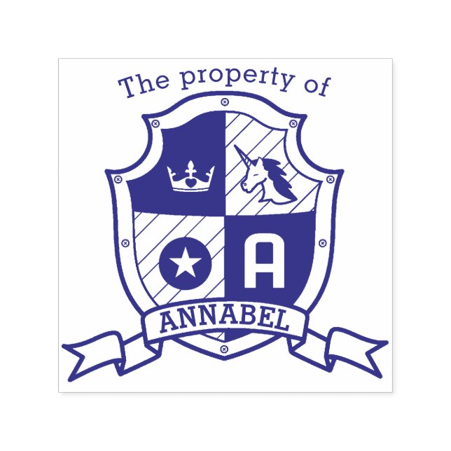 Brev A-vapensköldens eget namn encorn-barn bibliot Självfärgande Stämpel (Design)