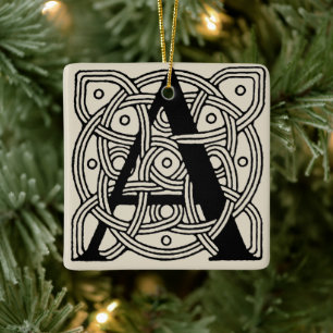 Brev A Vintage Celtic Knot Monogram Julgransprydnad Keramik