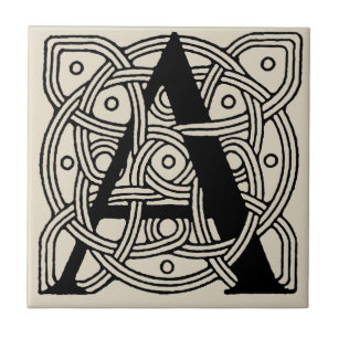 Brev A Vintage Celtic Knot Monogram Kakelplatta