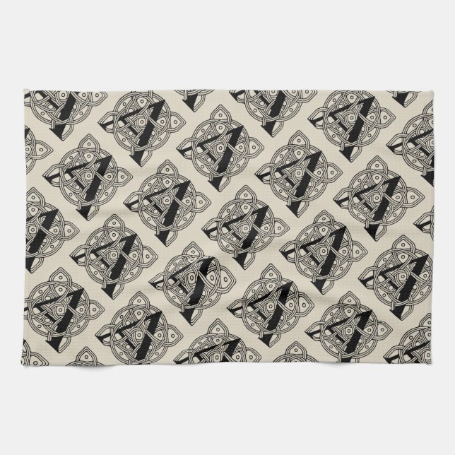 Brev A Vintage Celtic Knot Monogram Kökshandduk (Horisontell)