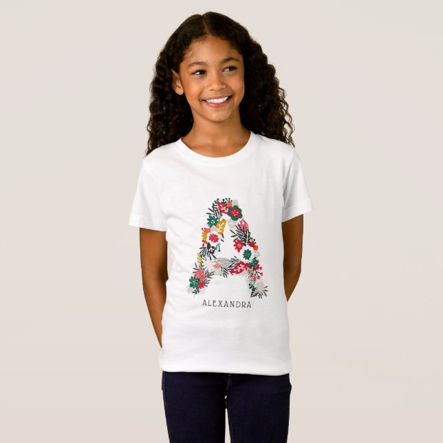 BREV A | Whimsique Blommigt Brev Monogram I T Shirt (Hel framsida)