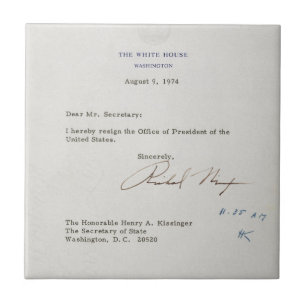 Brev av avsägelsen av Richard M. Nixon 1974 Kakelplatta