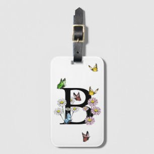 Brev B Blommigt Butterfly Monogram Initial Bagagebricka