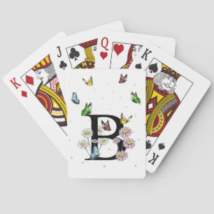 Brev B Blommigt Butterfly Monogram Initial Casinokort