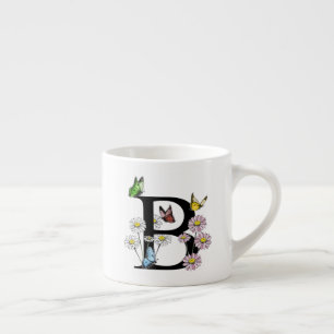 Brev B Blommigt Butterfly Monogram Initial Espressomugg