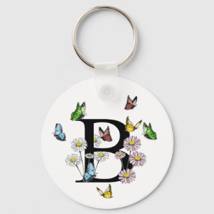 Brev B Blommigt Butterfly Monogram Initial Nyckelring