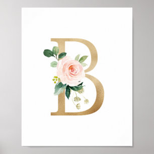 Brev B  Blommigt Monogram Faux guldolja Poster