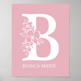 Brev B Blommigt Monogram Namn Nursery Modern Poster