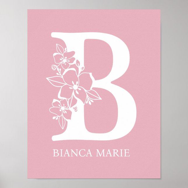 Brev B Blommigt Monogram Namn Nursery Modern Poster (Framsidan)