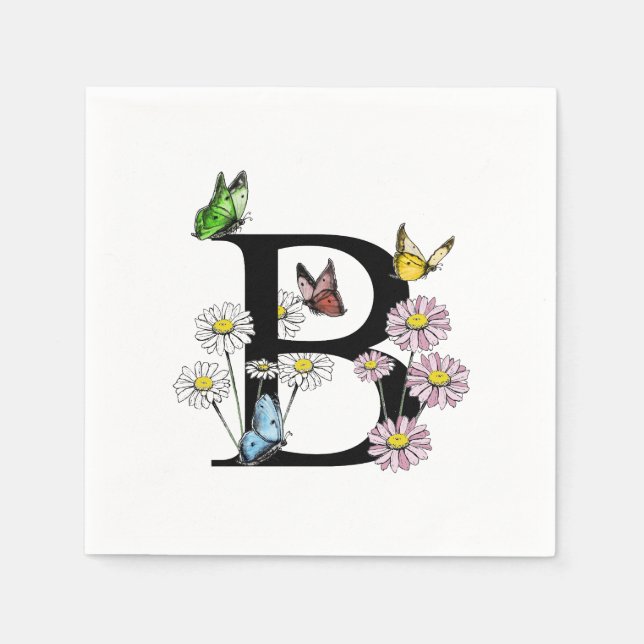 Brev B Blommigt Watercolor Butterfly Monogram Pappersservett (Framsidan)