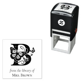 Brev B Butterfly Monogram från Bibliotek Självfärgande Stämpel