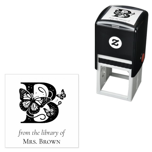 Brev B Butterfly Monogram från Bibliotek Självfärgande Stämpel (In Situ)