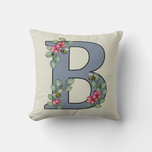 Brev B Dekorerade ursprungliga bin och blommor Kudde