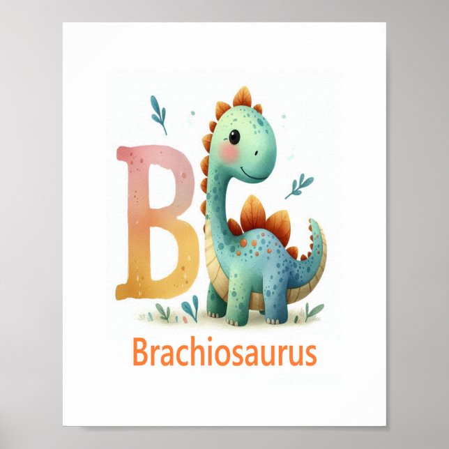 Brev B, Dinosaur Alphabet Watercolor Poster (Framsidan)