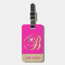 Brev B för Monogram för personligshock rosa guld- Bagagebricka