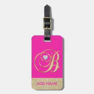 Brev B för Monogram för personligshock rosa guld- Bagagebricka