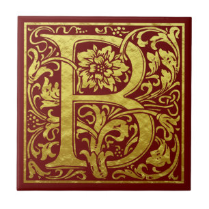 Brev B Första Brev Faux Guld Red Kakelplatta