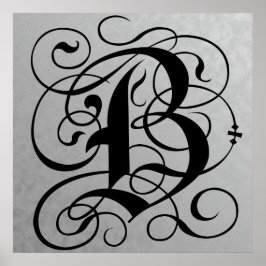 Brev B, Gothic Monogram Black Poster