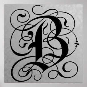 Brev B, Gothic Monogram Black Poster