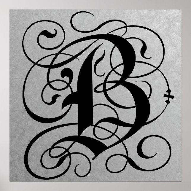 Brev B, Gothic Monogram Black Poster (Framsidan)