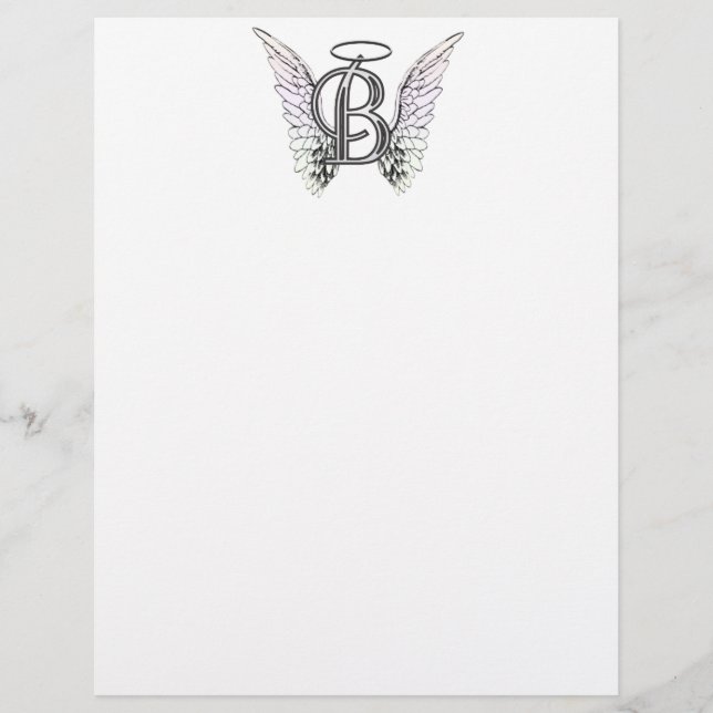 Brev B Initial Monogram med Angel Vingar & Halo (Framsida)