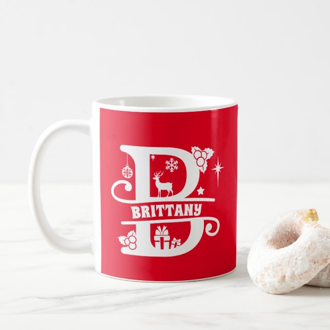 Brev B jul Monogram Initial Namn Red Kaffemugg (Med munk)