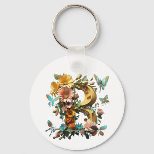 Brev B med fjärilar och blomsterkedja Nyckelring