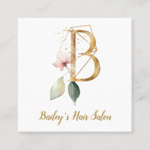 Brev B med guld- geometrisk design och blommor Fyrkantigt Visitkort