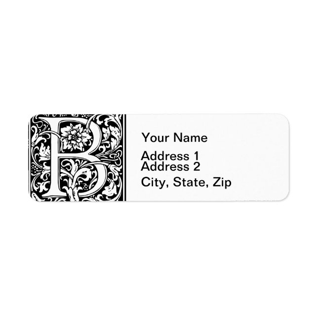 Brev B Medieval Monogram Art nouveau Returadress Etikett (Framsidan)