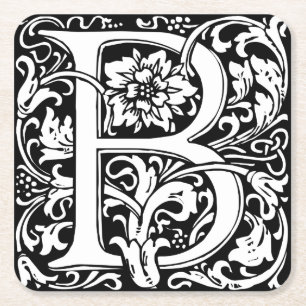 Brev B Medieval Monogram Art nouveau Underlägg Papper Kvadrat