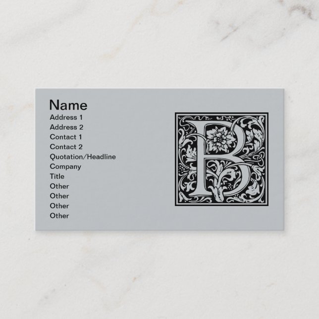 Brev B Medieval Monogram Art nouveau Visitkort (Framsida)