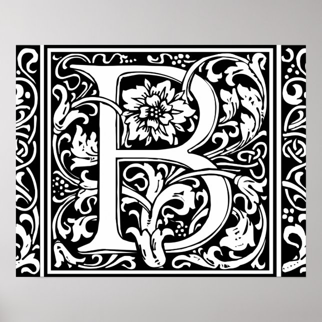 Brev B Medieval Monogram Vintage Inledande Poster (Framsidan)
