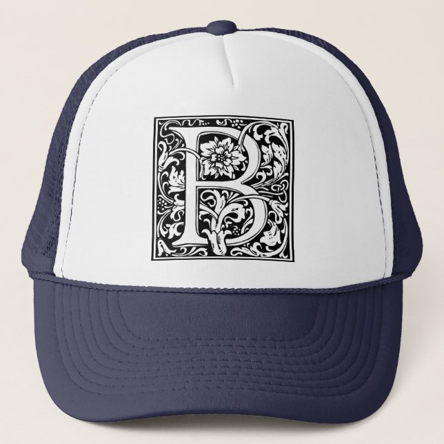 Brev B Medieval Monogram Vintage Inledande Truckerkeps (Framsida)