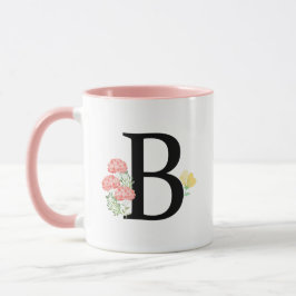 Brev B Monogram Chic för vattenfärgsblommor Mugg