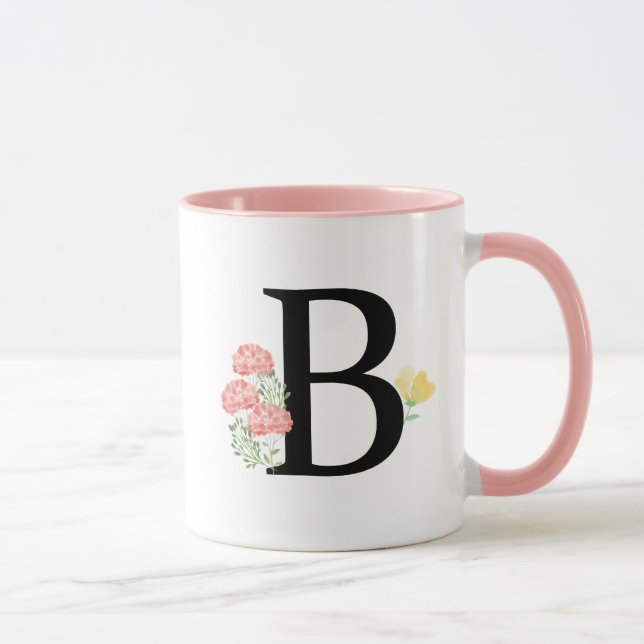 Brev B Monogram Chic för vattenfärgsblommor Mugg (Höger)