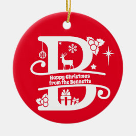 Brev B Monogram första familjen Namn Hälsning Julgransprydnad Keramik